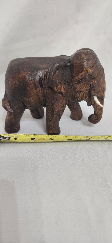 Wood Carved Elephant Statue Figurine Lucky Trunk Up