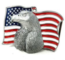 Patriotic American Belt Buckle Eagle US Flag Cowboy Cowgirl Vtg 1992 TGABC.DBD98
