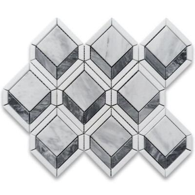 C25E5XH Carrara White Marble Illusion 3D Square Geometry Mosaic Tile White