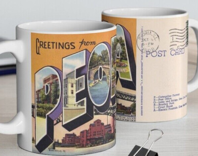 Greetings From Peoria Illinois Postcard Coffee Mug