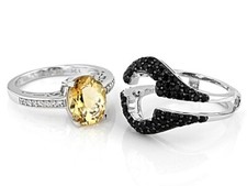 Honey Yellow Citrine With Pave Set Black Onyx  White CZ 3.74TCW Fine Ring Set