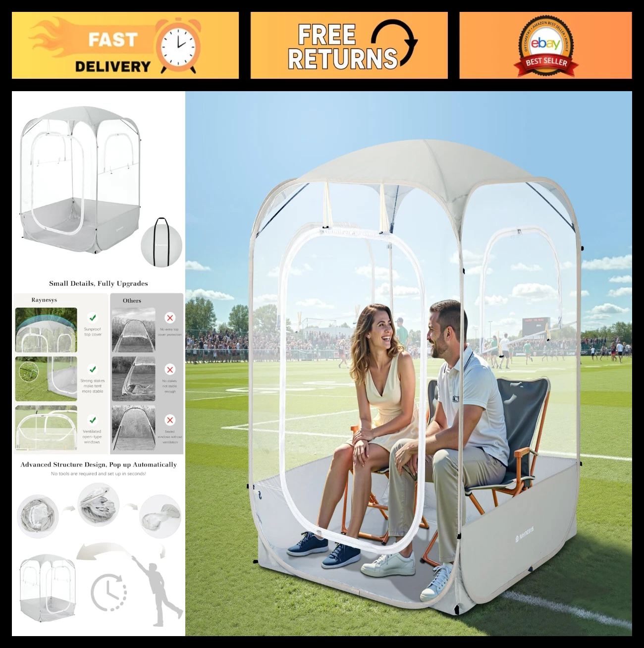 Instant Pop Up Bubble Tent - Spacious Sports Pods for Events, Fishing & Outdoors