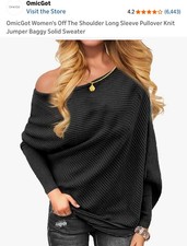OmicGot Women's Off The Shoulder Long Sleeve Baggy Solid Sweater