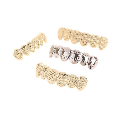 Grillz Dents Hip Hop Or 18K – Plaqué Or + Cire Fixante, Set Haut & Bas Pour Costume Rappeur, Halloween, Fête