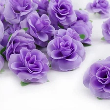 50pcs Purple Roses Artificial Flowers Bulk, 1.6" Small Silk Fake Roses Flower...