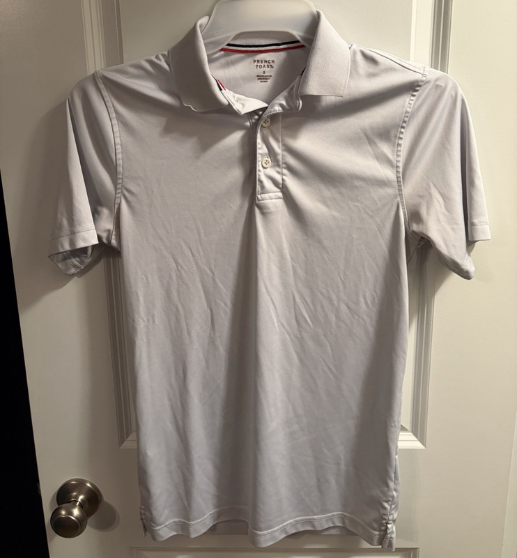 French Toast Men's White Solid Short Sleeve Collared Button Polo Shirt S