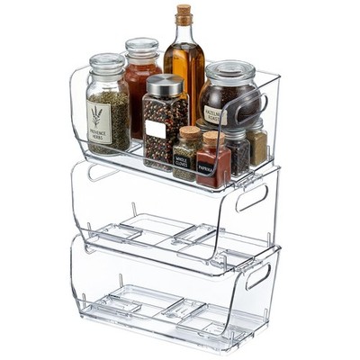 Set of 3 Open-Front 12-Inch Clear Storage Bins with Easy-Grip Handles Stackab...