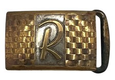 Vintage Hickok R Monogram Belt Buckle Mens Gold Tone Master Plate As Is Wear