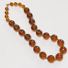 Vintage Beaded Necklace, Faceted Root Beer Acrylic Beads, 19", c. 1960s  DA05