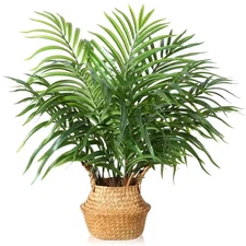 DR.Planzen 28 in. Artificial Areca Palm Tree with Handmade Seagrass Basket
