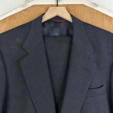 Jos A Bank Suit Mens 43L Navy Blue Glen Check 2 Button Wool Pants 34x30 Canvased