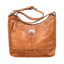 American West Womens Harvest Moon 10in CC Natural Tan Leather Handbag Bag OS