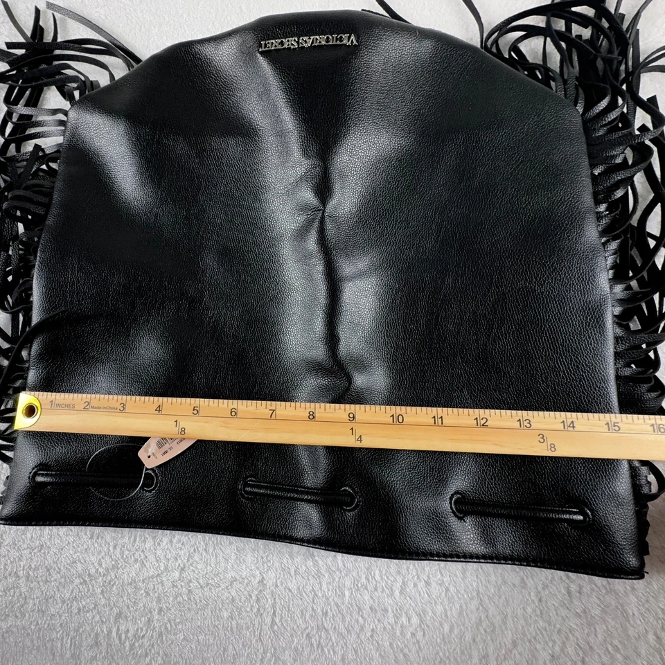 Victoria Secret Backpack Black Drawstring Bucket Bag Fringe Purse $85 MSRP - Image 4 of 4
