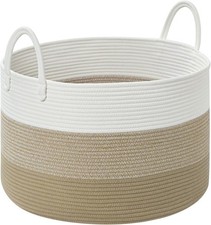 Blanket Basket Living Room, 67L Large Round Storage Basket, Cotton Rope Laundry