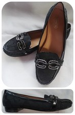 COACH 7 B ELLA Loafers Black Monogram Fabric Slip On Horsebit
