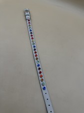Leather Rhinestone Dog Collar 14 x1/2 Narrow XS Fancy Bling Chihuahua Yorkie