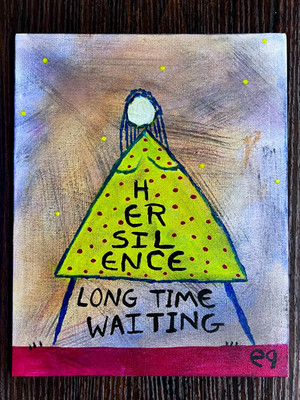 e9Art 8x10 'her silence long time waiting' abstract figurative outsider art brut