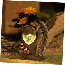 3-in-1 Solar Cemetery Grave Vase with Angel Statue, Outdoor Flower Holder Gray