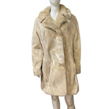 Borgazia Faux Fur Coat by Dubrowsky and Joseph Size 18 Beige Cream Vtg Mob Wives