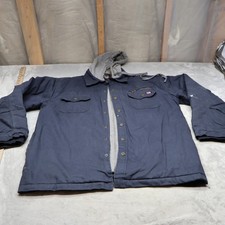 Wrangler Workwear Jacket Mens XL Blue Duck Canvas Hooded Quilt Lined Rugged READ