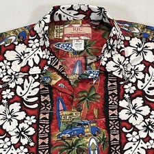RJC Shirt Mens XL Red Floral Surfboard Woody Wagon Hawaiian Aloha Made In USA