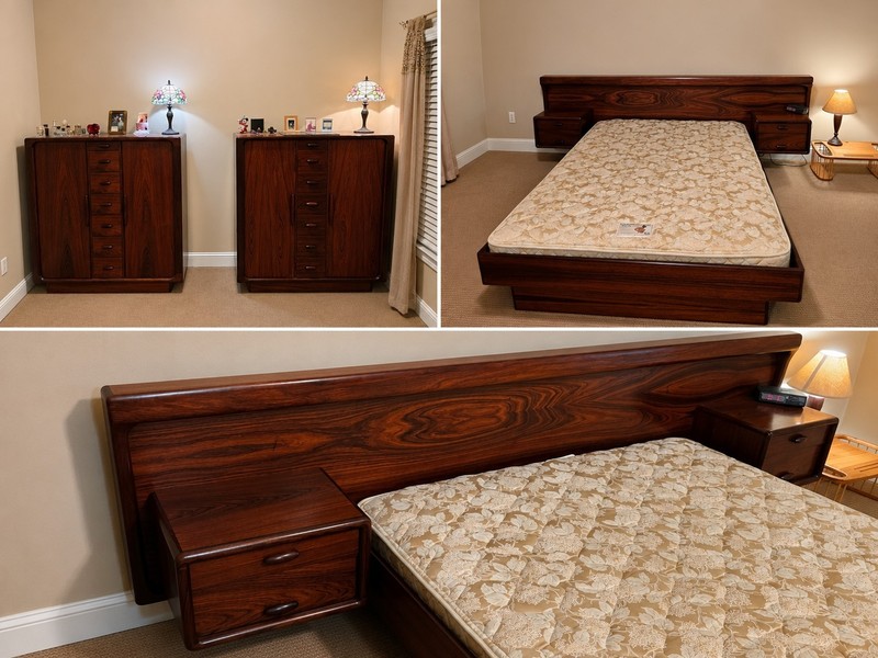 Dyrlund Danish Modern Rosewood Queen Bedroom Suite Bed & 2 Chests MCM