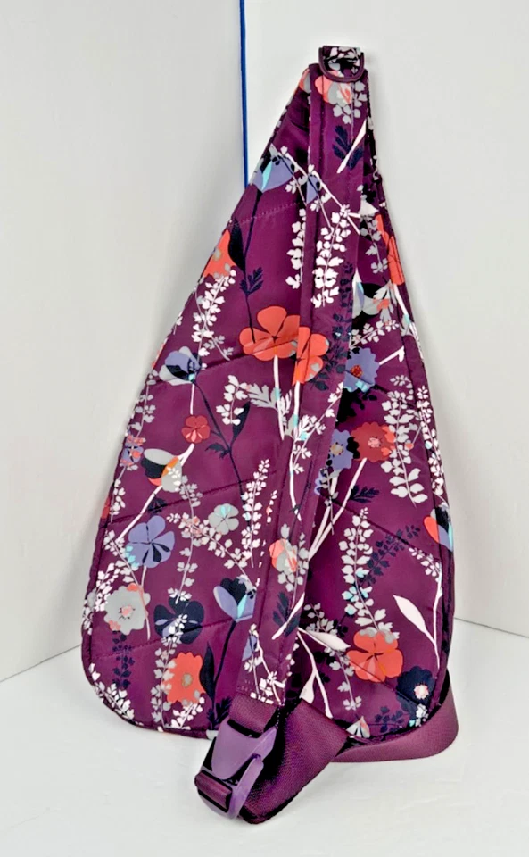 Vera Bradley Purple Floral Quilted Sling Crossbody - Large Size ~18" x 10" - Image 3 of 4