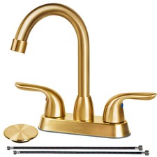 2 Handle Bathroom Faucet Gold, 4 Inch Gold Bathroom Sink Faucet Centerset wit...