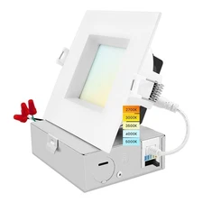 Luxrite 4" Square LED Recessed Light J-Box 15W 5CCT 1300LM Dimmable Wet Rated