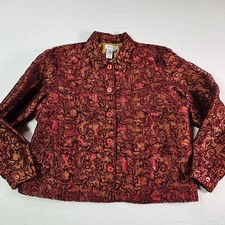 COLDWATER CREEK SZ XL RED GOLD EMBROIDERED/BEADED/SEQUINED/SCROLL FLOCKED JACKET