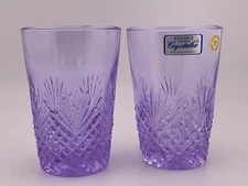 2 alexandrite color hand blown crystal whiskey glasses czech