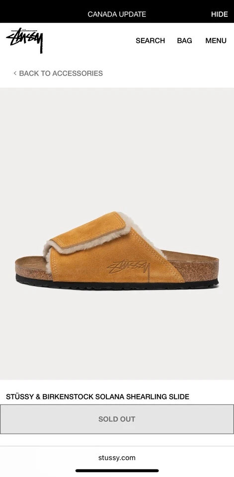 STUSSY Birkenstock Gamuza Piel de Oveja Slide Caramelo Solana Foto 3 de 4