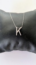 10K White Gold Genuine Diamond Floating Initial "K" Pendant Necklace 18"