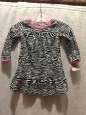 NWT - Carters zebra print long sleeved fleece nightgown 2-3 Girls