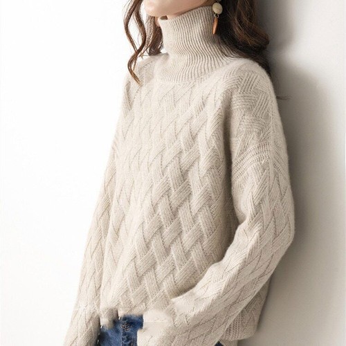Maglione con colletto alto autunno e inverno cashmere maglione base donna lana - Foto 2 di 14