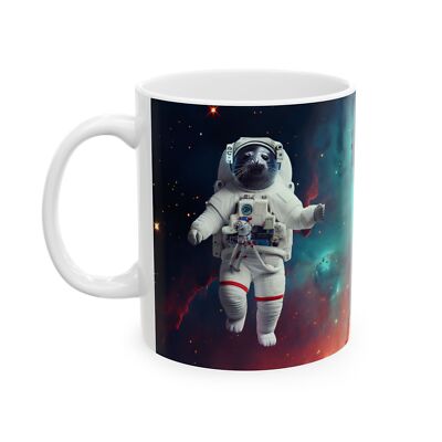 Happy Cuddly Space Otter 11oz White Ceramic Coffee Mug w/ Wrap-Around Design