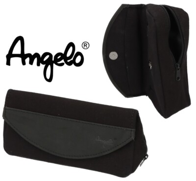ANGELO PIPE BAG POUCH CASE for 2 PIPES / LINEN BLACK WITH RUBBER