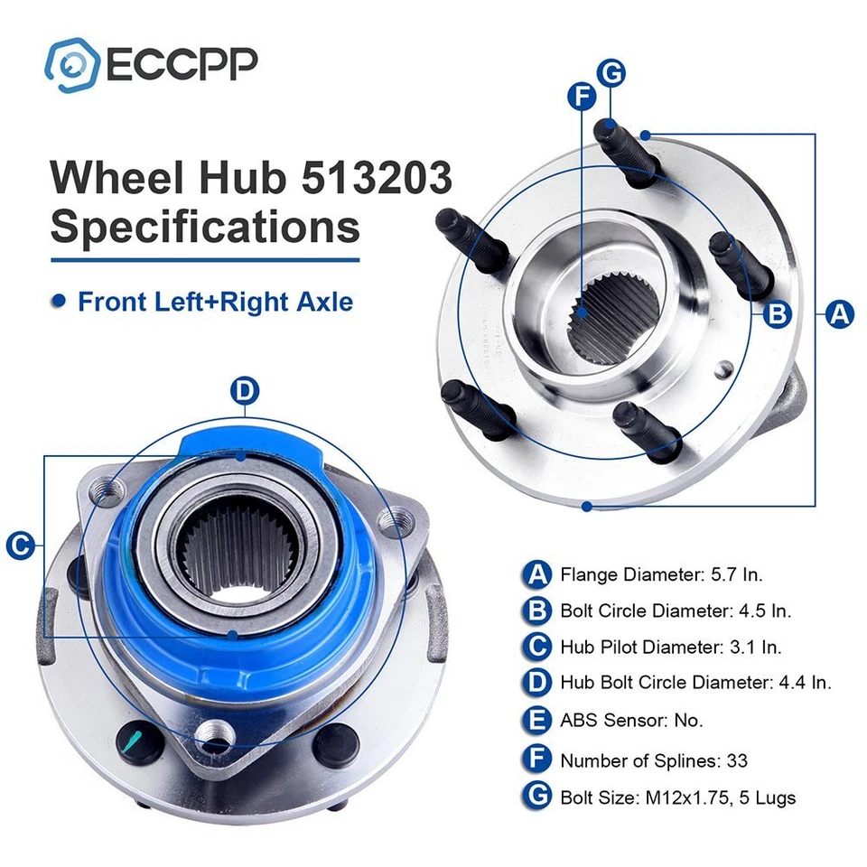 Cojinete de cubo de rueda delantero de 1 pieza para Chevrolet Impala Buick Century Regal sin ABS Foto 3 de 4