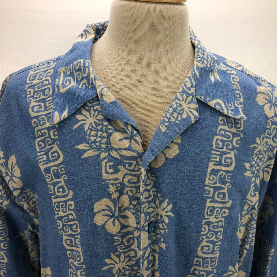 Saddlebred 2XLT Blue Floral Linen Blend Button-Up Short Sleeve Casual Men Shirt - Image 2 of 4
