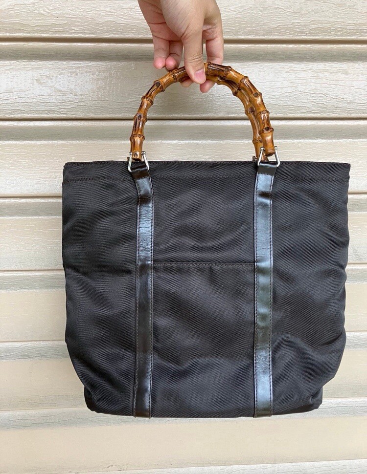 Gucci nylon handbag /tote bag with bamboo handles | eBay