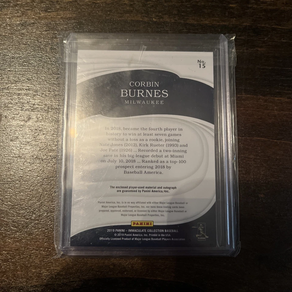 2019 Panini Immaculate Collection Baseball - Corbin Burnes #15 RPA /99 - Image 2 of 3