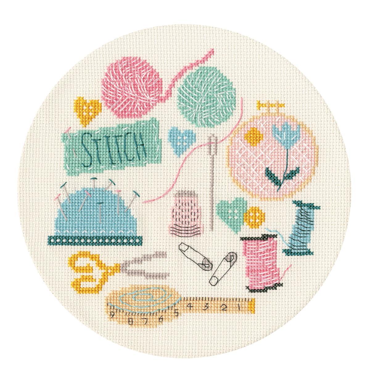 Bothy Threads counted cross stitch kit ""Stitch"", XJH8P, Diam. 17,5cm, DIY