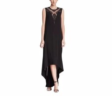 Bcbgmaxazria Denisa Sleeveless Lace Yoke Gown Black Dress