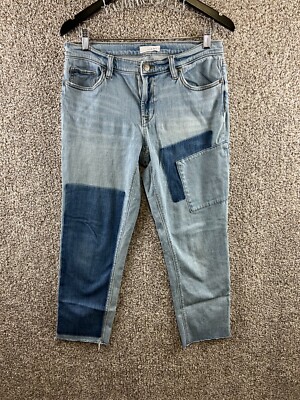 Loft Boyfriend Jeans Women's Size 6 Patchwork 2 Tone Jeans Straight Leg Stretch