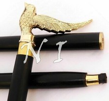 Golden Brass Bird Head Handle Design Vintage Wooden Walking Cane Stick Victorian