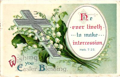 Vintage Postcard- Easter Postcard Holy Cross Lilies Flowers Vintage Greetings
