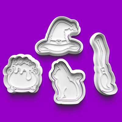 Ausstecher & Fondant Stempel Halloween Hexen 4er Set Präger Backen Keks