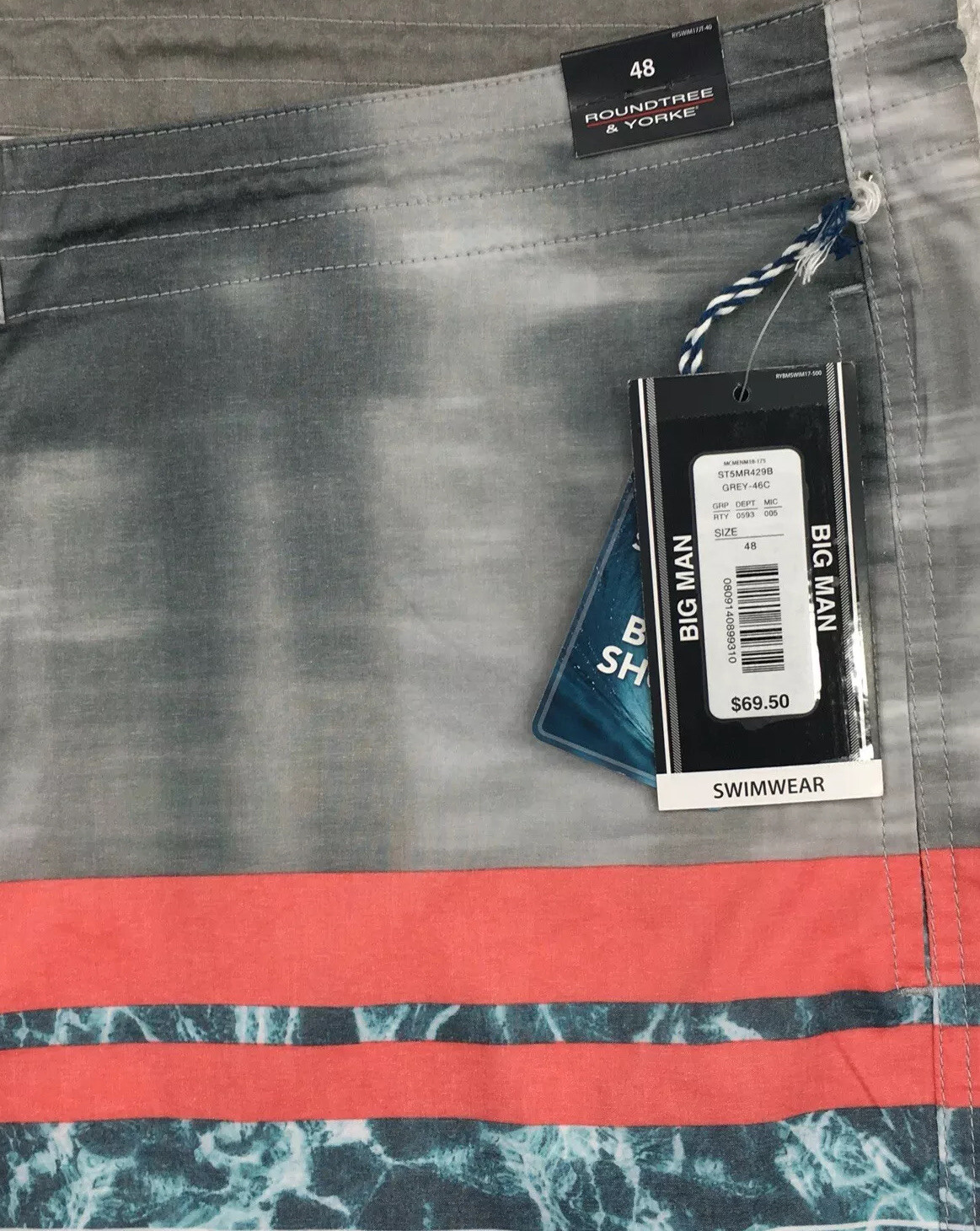 Men's Roundtree & Yorke Surf Shop Board Shorts Size 48 Gray Blue NEW