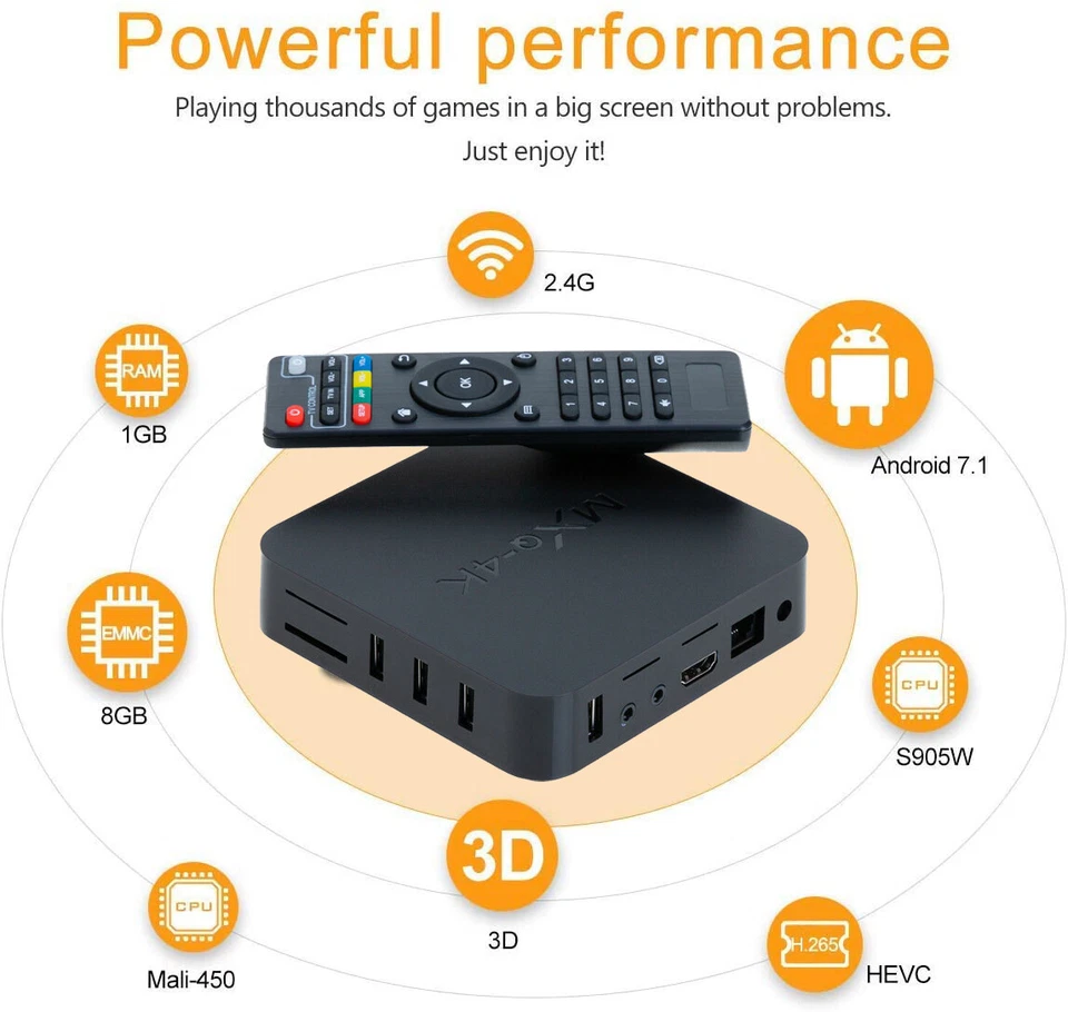 2023 MXQ Pro 4K Streamer UHD Wifi Android Quad Smart TV Box Media Player Lot 8GB - Image 2 of 4