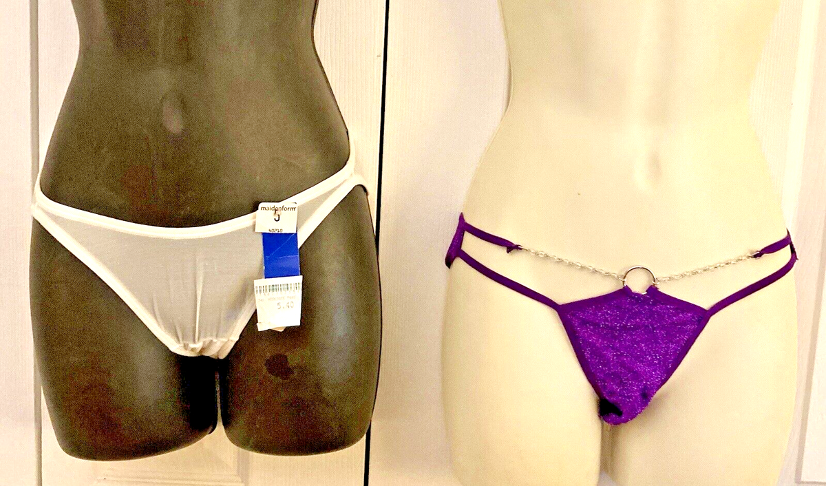 2 Bikini Panties sz S 5 Rene Rofe Sparkly Purple Maidenform Sheer